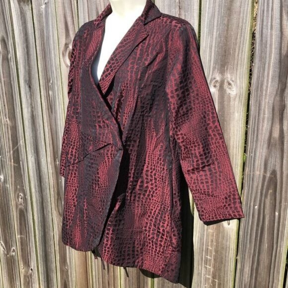 Sun Kim Small Jacket Red Black Cheetah Leopard Blazer Top Long Sleeve Metallic - Picture 3 of 7